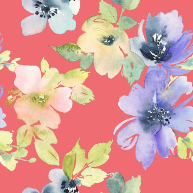 Çiçeklerle suluboya kusursuz desen