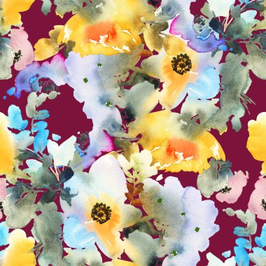 Çiçeklerle suluboya kusursuz desen