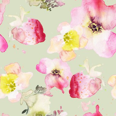 Çilek çiçekler seamless modeli suluboya. Soyut grafik