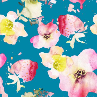 Çilek çiçekler seamless modeli suluboya. Soyut grafik