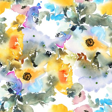 Çiçeklerle suluboya kusursuz desen