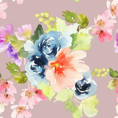Çiçeklerle suluboya kusursuz desen