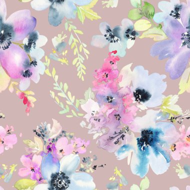 Çiçeklerle suluboya kusursuz desen