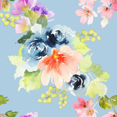 Çiçeklerle suluboya kusursuz desen