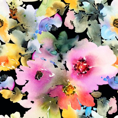 Çiçeklerle suluboya kusursuz desen