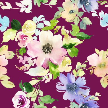 Çiçeklerle suluboya kusursuz desen