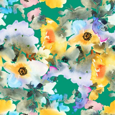 Çiçeklerle suluboya kusursuz desen