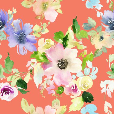 Çiçeklerle suluboya kusursuz desen