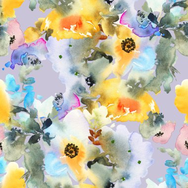 Çiçeklerle suluboya kusursuz desen