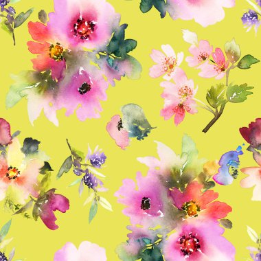 Çiçeklerle suluboya kusursuz desen