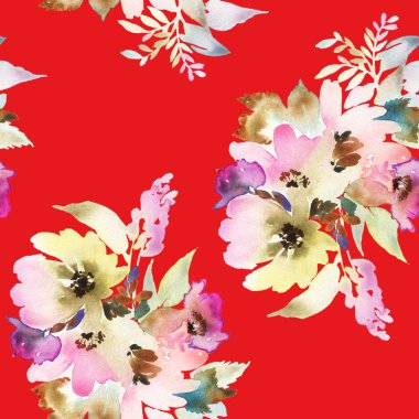 Çiçeklerle suluboya kusursuz desen