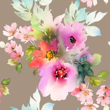 Çiçeklerle suluboya kusursuz desen