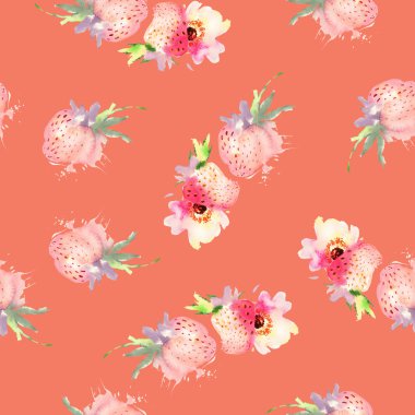 Çilek çiçekler seamless modeli suluboya. Soyut grafik