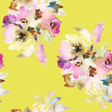 Çiçeklerle suluboya kusursuz desen