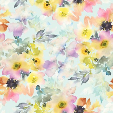 Çiçeklerle suluboya kusursuz desen