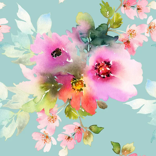 Seamless pattern with flowers watercolor — Stock Photo, Image