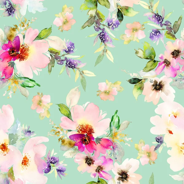 Seamless pattern with flowers watercolor — Stock Photo, Image