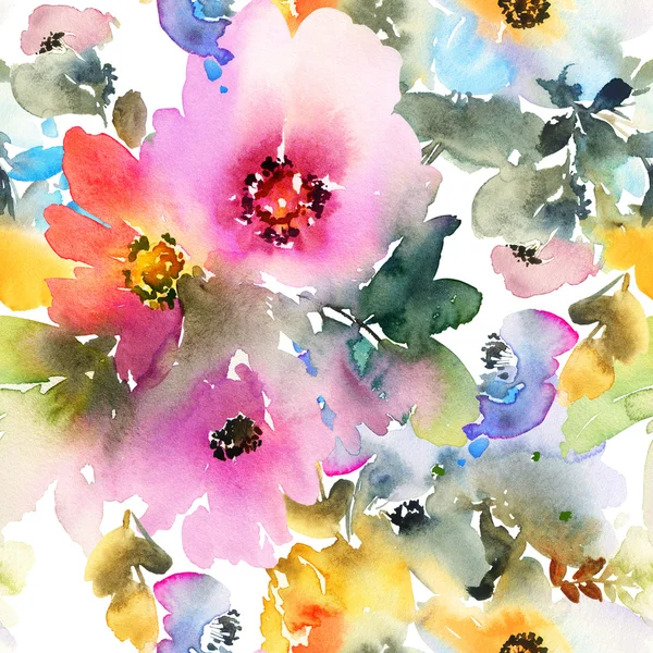 Modèle sans couture avec des fleurs aquarelle — Photo