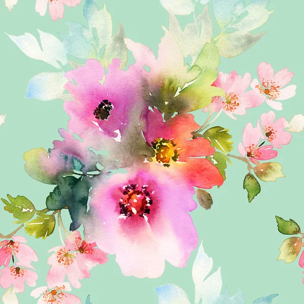 Seamless pattern with flowers watercolor — Stock Photo, Image