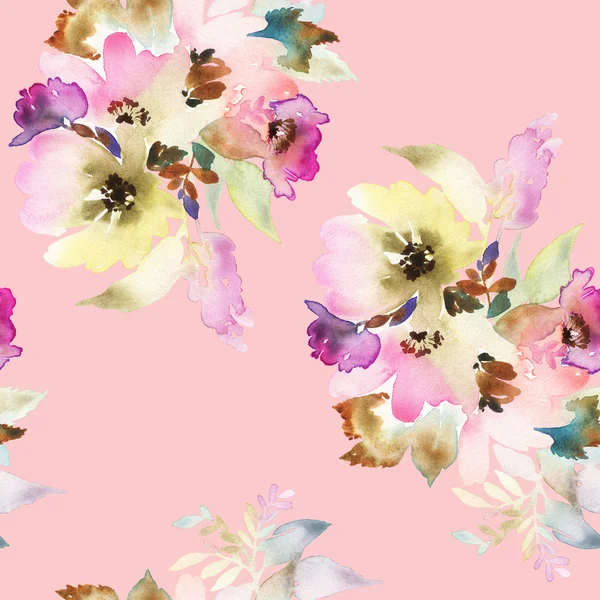 Seamless pattern with flowers watercolor — Stock Photo, Image