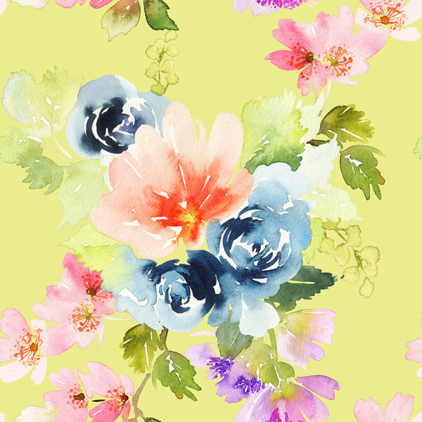 Seamless pattern with flowers watercolor