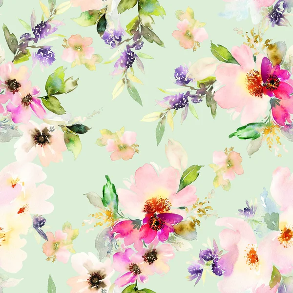 Seamless pattern with flowers watercolor — Stock Photo, Image