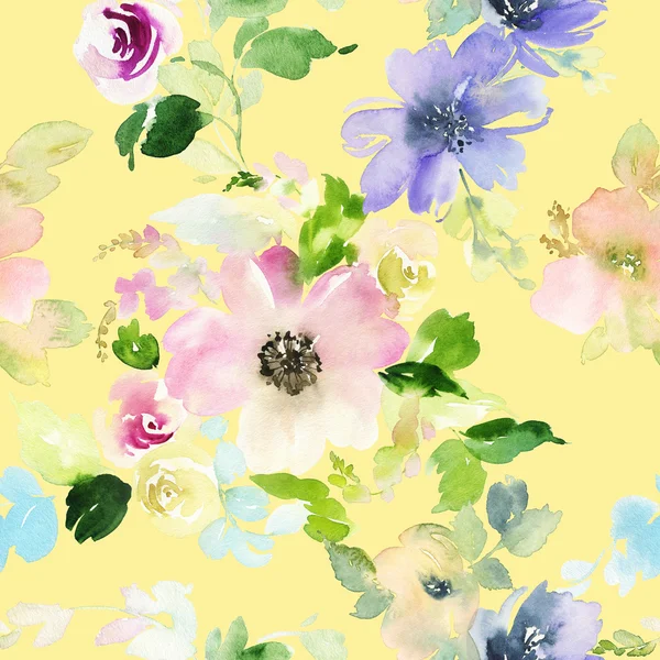 Seamless pattern with flowers watercolor — Stock Photo, Image