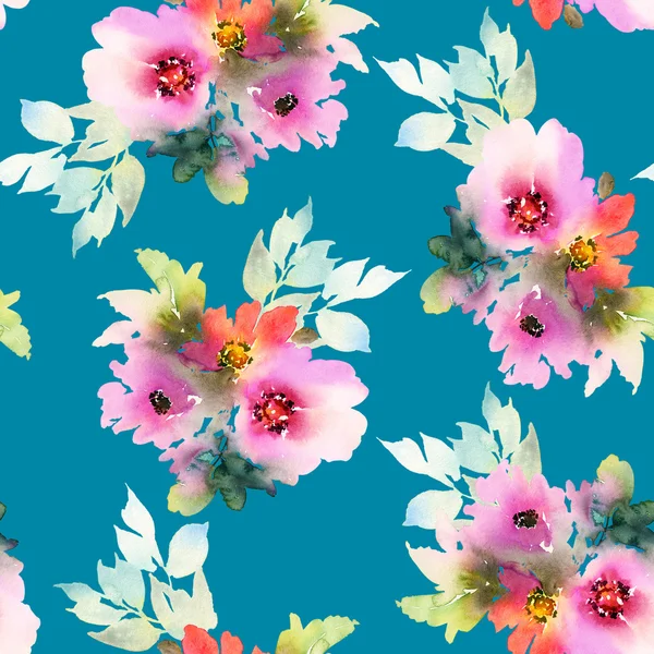 Seamless pattern with flowers watercolor — Stock Photo, Image