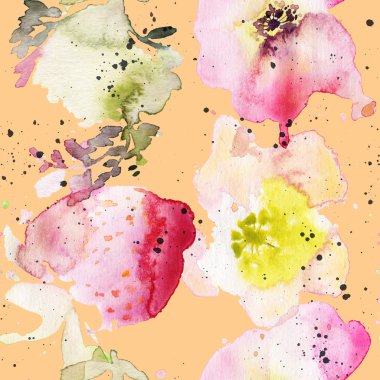 Çilek çiçekler seamless modeli suluboya. Soyut grafik