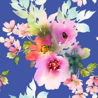 Çiçeklerle suluboya kusursuz desen