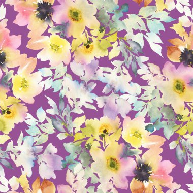 Çiçeklerle suluboya kusursuz desen