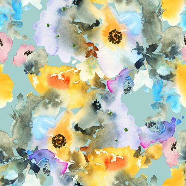 Çiçeklerle suluboya kusursuz desen