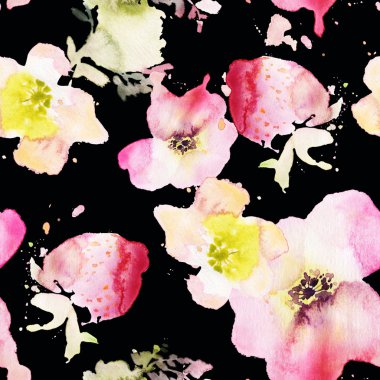 Çilek çiçekler seamless modeli suluboya. Soyut grafik