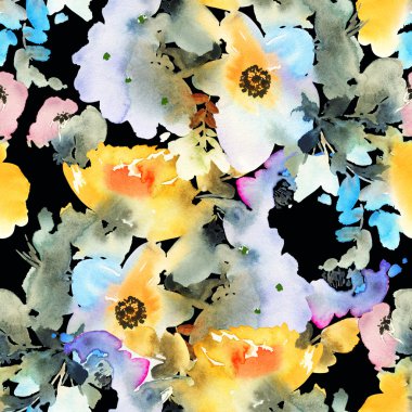 Çiçeklerle suluboya kusursuz desen