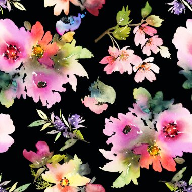 Çiçeklerle suluboya kusursuz desen