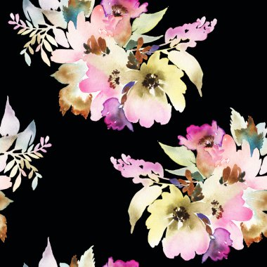 Çiçeklerle suluboya kusursuz desen