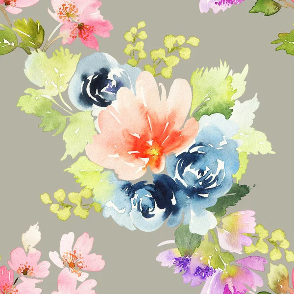 Çiçeklerle suluboya kusursuz desen