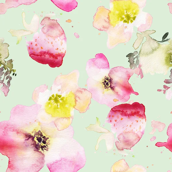 Strawberry flowers seamless pattern watercolor. Abstract graphic — Stock Photo, Image