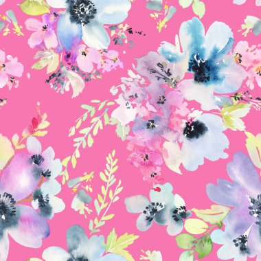 Çiçeklerle suluboya kusursuz desen