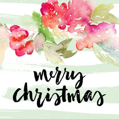 Noel kartı. Sulu Boya resimde el yapımı.