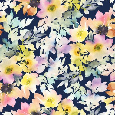 Çiçeklerle suluboya kusursuz desen