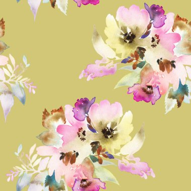 Çiçeklerle suluboya kusursuz desen