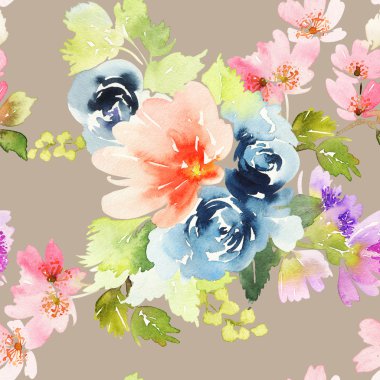 Çiçeklerle suluboya kusursuz desen