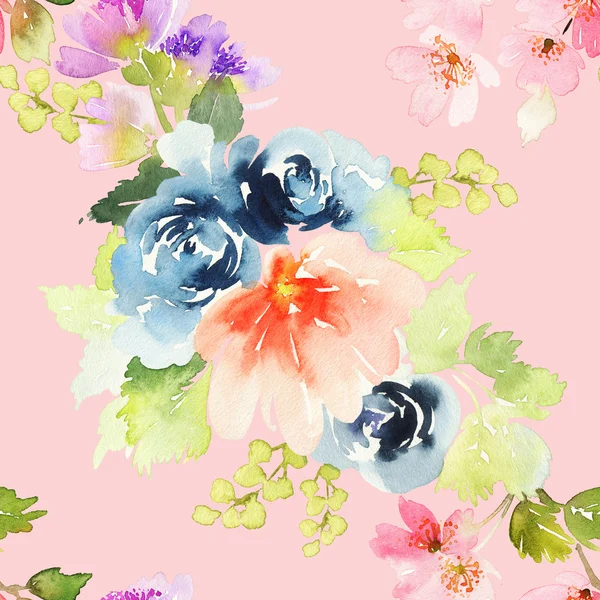 Padrão sem costura com flores aquarela — Fotografia de Stock