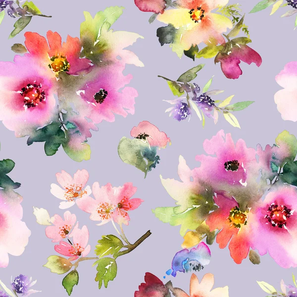 Seamless pattern with flowers watercolor — Stock Photo, Image