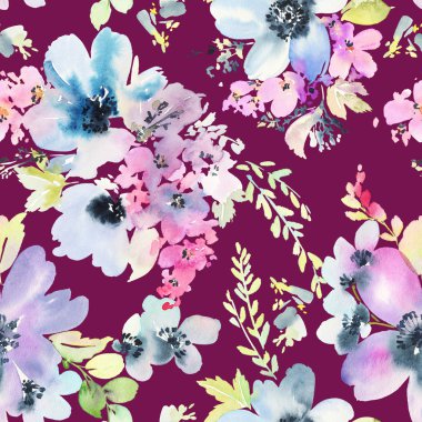 Çiçeklerle suluboya kusursuz desen