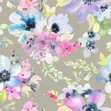 Çiçeklerle suluboya kusursuz desen