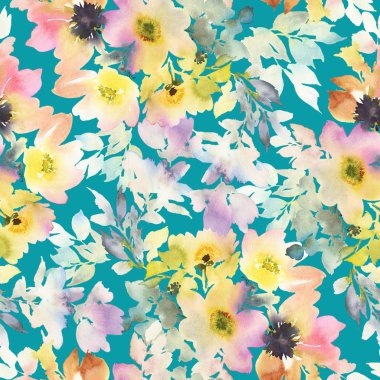 Çiçeklerle suluboya kusursuz desen