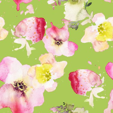 Çilek çiçekler seamless modeli suluboya. Soyut grafik