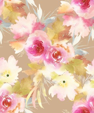 Çiçeklerle suluboya kusursuz desen